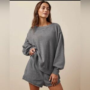 American Eagle Seriously Huggable Oversized Crewneck Sweatshirt In Heather Gray